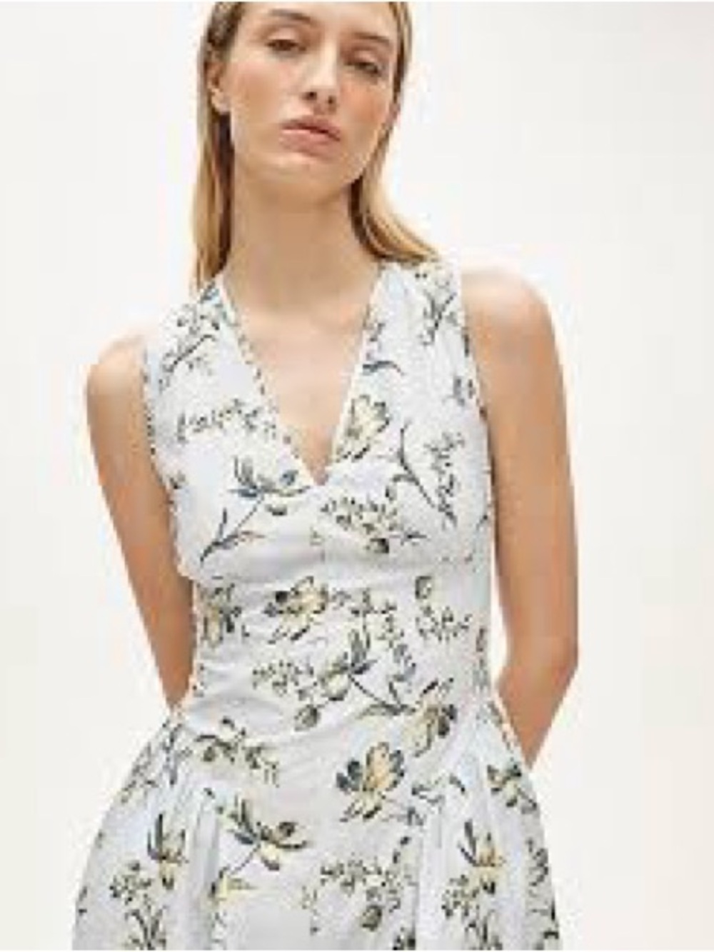 NWT J. Crew 100% Cotton White Lotus Print V‑Neck Sleeveless Midi Dress - Size 6 - Picture 3 of 9